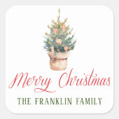 水パーソナライズされた色クリスマスツリーギフト スクエアシール (正面)