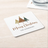 水パーソナライズされた色クリスマスツリー スクエアペーパーコースター (アングル)