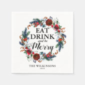 水パーソナライズされた色クリスマスリース スタンダードカクテルナプキン (正面)