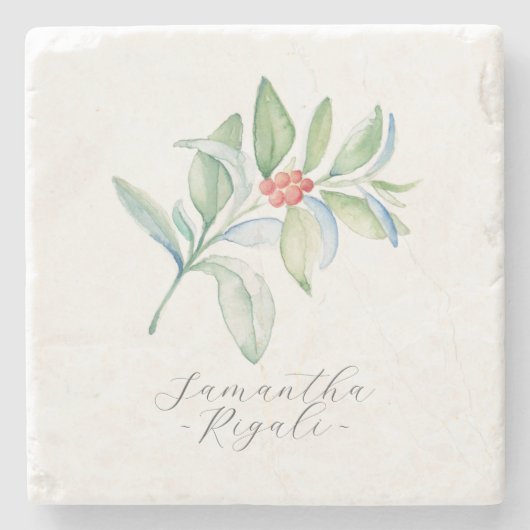 水パーソナライズされた色クリスマス植物好き ストーンコースター (正面)