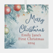 水パーソナライズされた色クリスマス ガラスオーナメント (正面)