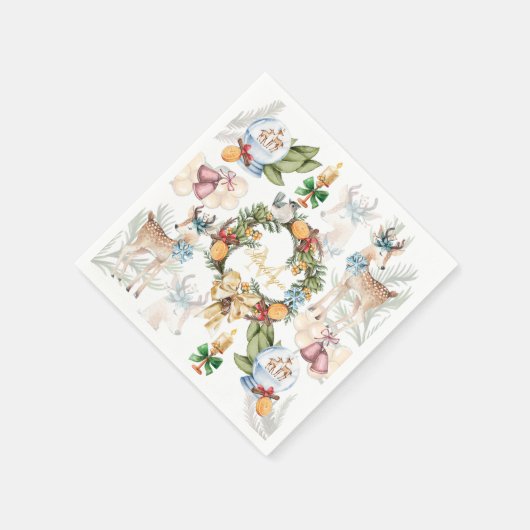 水パーソナライズされた色クリスマス スタンダードカクテルナプキン (角)