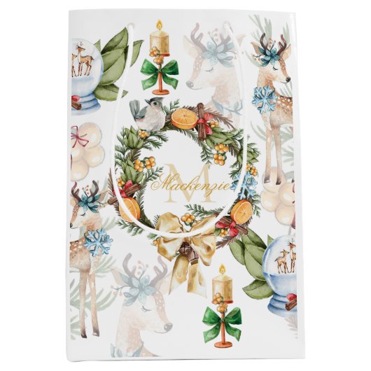 水パーソナライズされた色クリスマス ミディアムペーパーバッグ (正面)