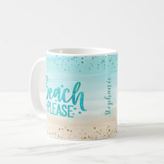 水パーソナライズされた色グリッタービーチ コーヒーマグカップ (正面左)