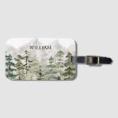 水パーソナライズされた色グリーンパイン森林山 ラゲッジタグ (正面横)
