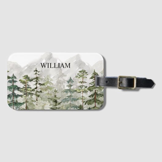 水パーソナライズされた色グリーンパイン森林山 ラゲッジタグ (正面横)