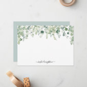 水パーソナライズされた色グリーンユーカリ葉  ノートカード (正面/裏面インサイチュ)