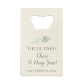 水パーソナライズされた色グリーン結婚式の引き出物 クレジットカード栓抜き (裏面)