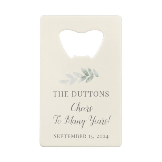 水パーソナライズされた色グリーン結婚式の引き出物 クレジットカード栓抜き (裏面)