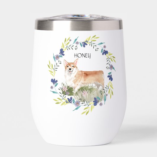 水パーソナライズされた色コーギと春リース (正面)