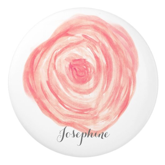 水パーソナライズされた色コーラルピンクの花 セラミックノブ (正面)