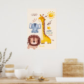 水パーソナライズされた色サファリ動物 ポスター (キッチン)