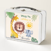 水パーソナライズされた色サファリ動物 メタルランチボックス (正面)