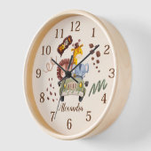 水パーソナライズされた色サファリ動物 壁時計 (傾斜)