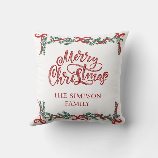 水パーソナライズされた色スクリプトのクリスマスグリーン クッション (裏面)