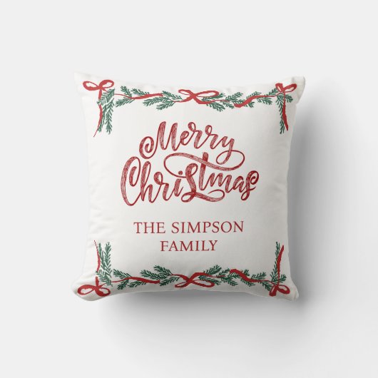 水パーソナライズされた色スクリプトのクリスマスグリーン クッション (正面)