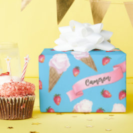 水パーソナライズされた色ストロベリーアイスクリームコーン ラッピングペーパー