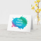 水パーソナライズされた色スプラッ絵を描シュ誕生日カード カード (黄色い花)