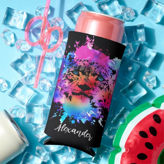 水パーソナライズされた色タイガー頭 スリム缶クーラー (インサイチュ 夏)