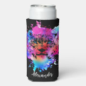 水パーソナライズされた色タイガー頭 スリム缶クーラー (Seltzer裏面)