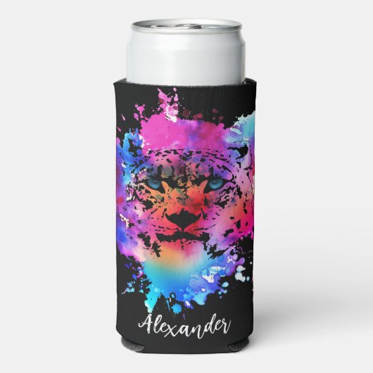 水パーソナライズされた色タイガー頭 スリム缶クーラー (Seltzer裏面)
