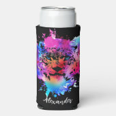 水パーソナライズされた色タイガー頭 スリム缶クーラー (Seltzer正面)