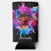 水パーソナライズされた色タイガー頭 スリム缶クーラー (裏面)