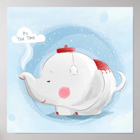 水パーソナライズされた色ティーカップゾウ ポスター (正面)