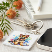 水パーソナライズされた色ドイツ羊飼い子犬 キーホルダー (正面右)