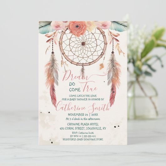 水パーソナライズされた色ドリームキャッチャー赤ちゃんシャワー 招待状 (スタンド正面)