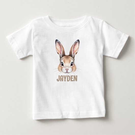 水パーソナライズされた色バニー顔かわいいウサギ ベビーTシャツ (正面)