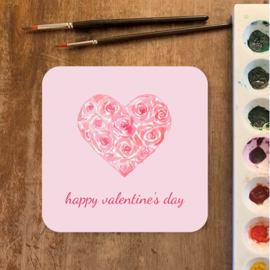 水パーソナライズされた色バラハートバレンタインデー スクエアシール
