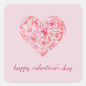 水パーソナライズされた色バラハートバレンタインデー スクエアシール (正面)