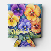 水パーソナライズされた色パンジー缶クーラー 缶クーラー (正面)