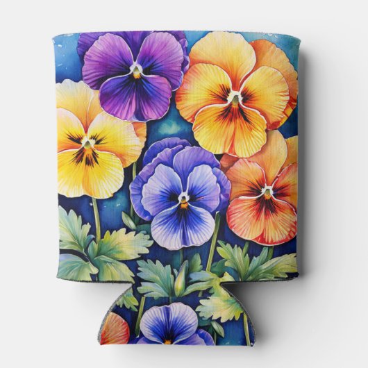水パーソナライズされた色パンジー缶クーラー 缶クーラー (裏面)