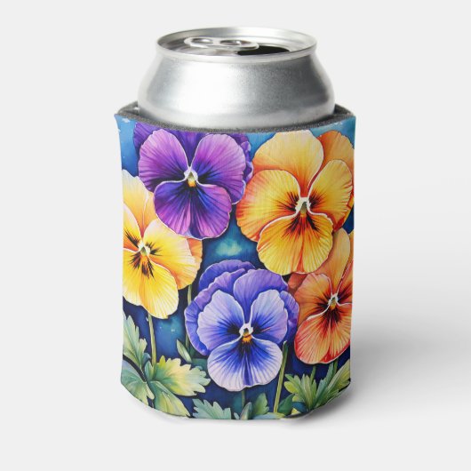 水パーソナライズされた色パンジー缶クーラー 缶クーラー (缶裏面)