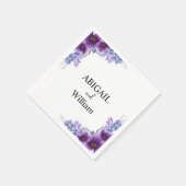 水パーソナライズされた色パープルフラワー結婚ズ スタンダードカクテルナプキン (角)