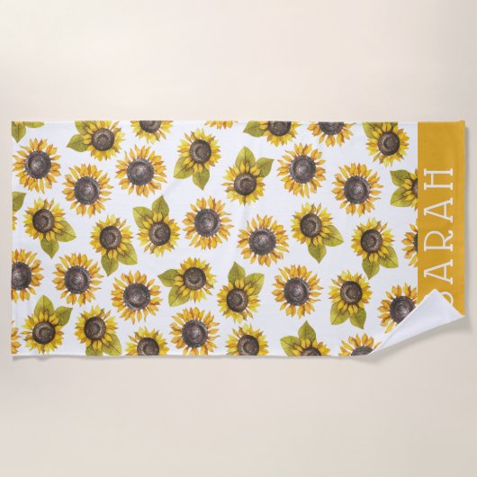 水パーソナライズされた色ヒマワリビーチタオル ビーチタオル (正面)
