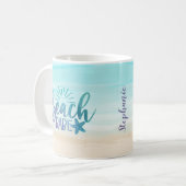 水パーソナライズされた色ビーチベーブグリッター コーヒーマグカップ (正面左)
