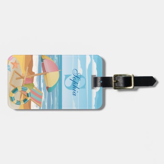 水パーソナライズされた色ビーチ海をテーマにした旅行 ラゲッジタグ (正面横)
