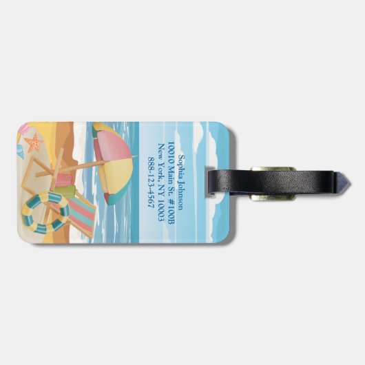 水パーソナライズされた色ビーチ海をテーマにした旅行 ラゲッジタグ (裏面横)