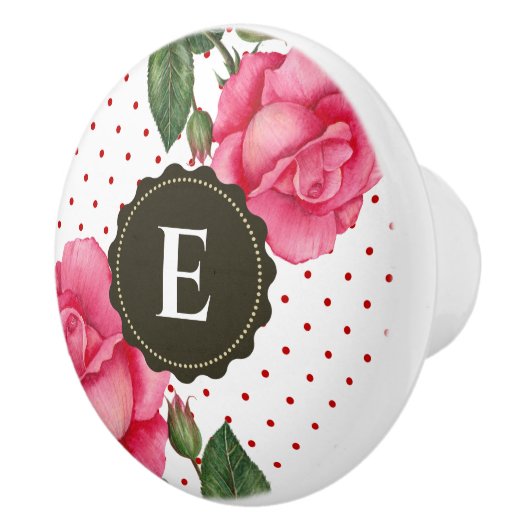 水パーソナライズされた色ピンクローズフローラモノグラム セラミックノブ (右)