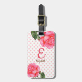 水パーソナライズされた色ピンクローズフローラモノグラム ラゲッジタグ (正面縦)