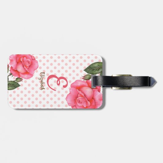 水パーソナライズされた色ピンクローズフローラモノグラム ラゲッジタグ (裏面横)