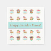 水パーソナライズされた色フローラお誕生日ケーキ スタンダードカクテルナプキン (正面)