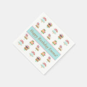 水パーソナライズされた色フローラお誕生日ケーキ スタンダードカクテルナプキン (角)