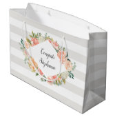 水パーソナライズされた色フローラとストライプパターン ラージペーパーバッグ (裏面アングル)