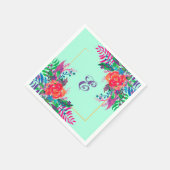 水パーソナライズされた色フローラと金ゴールド縁ど スタンダードカクテルナプキン (角)