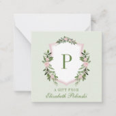 水パーソナライズされた色フローラクレストイニシャルギフト ノートカード (正面)