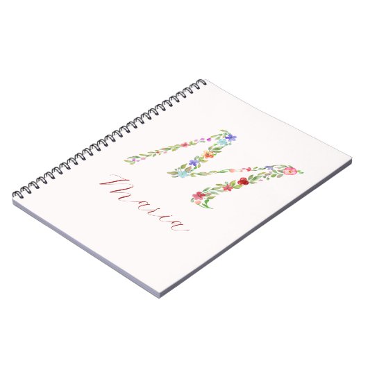 水パーソナライズされた色フローラモノグラム文字M ノートブック (左側)